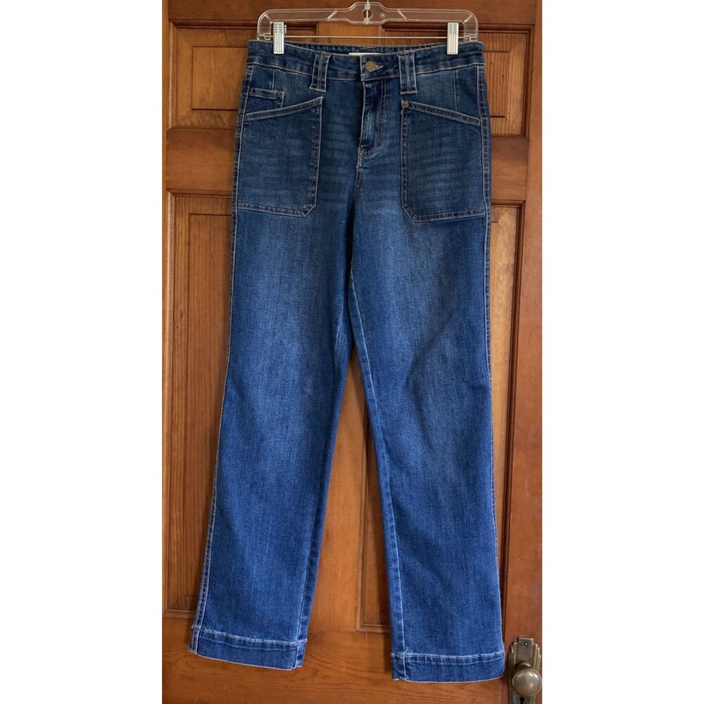 Oat NY Womens 6/28 Mid-Rise Patch Pocket Wide Leg Trouser Blue Denim Jeans Y2K